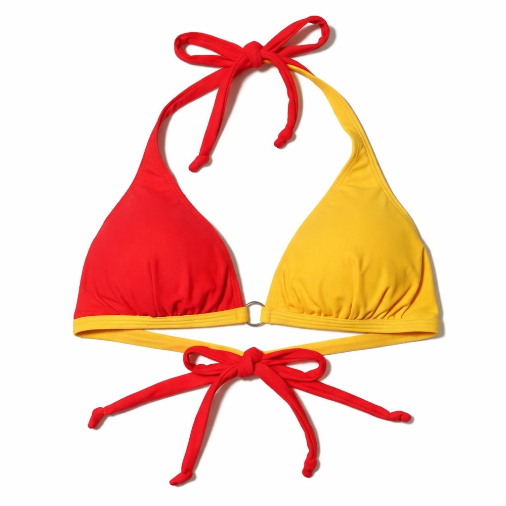 Women's Two-Tone Red and Yellow Halter Bikini Top